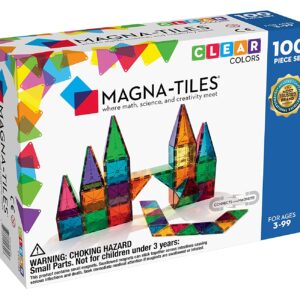Magna-Tiles 100 Pcs Magnetic Building Toys, Clear Colors Set, Multi Color