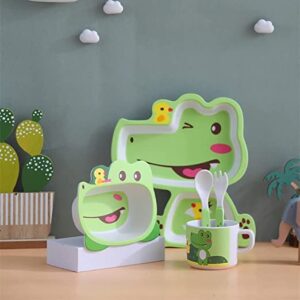 ToySiri Kids Feeding Set Crocodile Theme Eco Friendly Crockery Dining Set for Babies, New Born Baby Utensils and Dishes Kids by Decorat-in (Color - Green, Set of 5 Pcs)