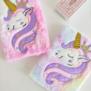 ToySiri Cute Unicorn Notebook Plush Hand Book Diary Book With Lock For Kids Student School Stationery Gift