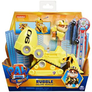 Paw Patrol, Rubble’s Deluxe Movie Transforming Toy Car with Collectible Action Figure, Kids Toys for Ages 3 and up, Multicolor, (6061908)