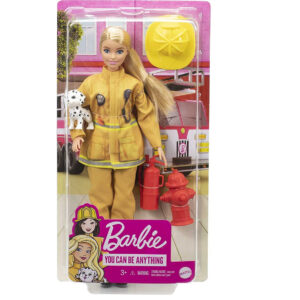 Barbie® Firefighter Playset with Blonde Doll (12-in/30.40-cm), Role-Play Clothing & Accessories: Extinguisher, Megaphone, Hydrant, Dalmatian Puppy, Great Gift for Ages 3 Years Old & Up