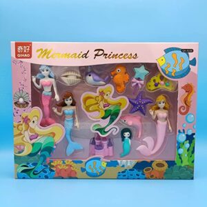 ToySiri! Erasers for Kids Beautiful Fairy Theme Mini Erasers Toy Take Apart & Assemble Puzzle School Stationary Kit Return Gifts for Kids Assorted Color (Mermaid Princess)