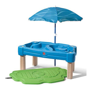 Step2 Cascading Cove Sand & Water Table with Umbrella | Kids Sand & Water Play Table with Umbrella | 6-pc Accessory Set Included, Blue