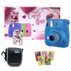 FUJIFILM! Instax Mini 9 Cupid Box with Mini 9 Camera 1U + Mini Film Heart Sketch 10 Shots + LED Bunting 1U + 5 Fridge Magnets + Carrying Case! Giftable Box! (Cobalt Blue, Mini 9 Cupid Box)