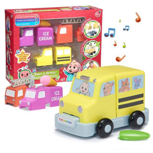 CoComelon Toys Build and Reveal Musical Vehicles | Fire Engine, School Bus and ice Cream Train Sounds and Songs with a Mysterious Surprise Reveal | for Toddlers,