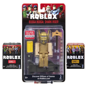 Roblox Action Collection - Booga Booga: Shark Rider Figure + Two Mystery Figure Bundle [Includes 3 Exclusive Virtual Items]