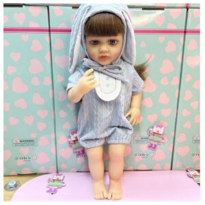 Breatoi! Realistic Lifelike Full Silicone Body Reborn Baby Girl Doll Toy Princess Toddler Bebe with Brown Long Hair (Wool - Blue)