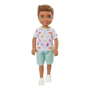 Barbie Chelsea Boy Doll (Brunette) Colorful Printed T-Shirt, Blue Shorts & White Shoes, Toy for Kids Ages 3 Years Old & Up