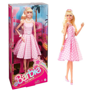 Barbie The Movie Doll Wearing Pink and White Gingham Dress with Daisy Chain Necklace