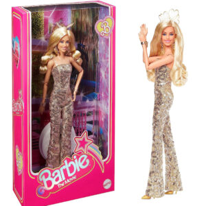 Barbie The Movie Doll, Margot Robbie as, Collectible Doll Wearing Gold Disco Jumpsuit with Glossy Curls and Golden Heels