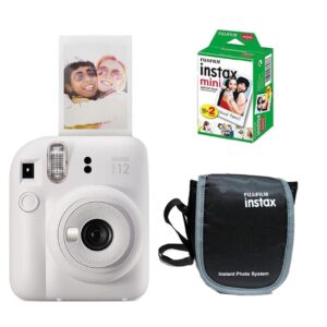 Fujifilm Instax Mini 12 Instant Camera + 20 Shots Films + Carrying Case (Clay White, Mini 12)
