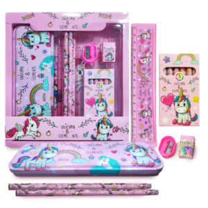 Pencil Box for Kids - 7 Pcs Stationary Set | Compass Box | Return Gifts | Pencil Eraser Sharpener Combo Pack | Themed Box | Stationary Set Return Gifts