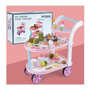 Pretend Play Cake Cart Pretend Cutting Desserts Cake Ice Cream Donuts Food Wooden