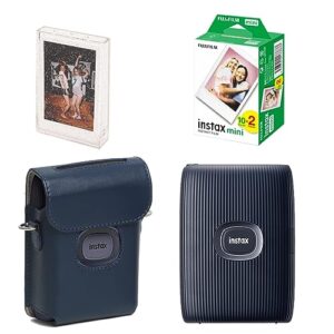 Fujifilm Instax Mini Link 2 Smartphone Printer + 20 Shot Films + 1x Instax Printer Protective PU Leather Case + 1x Instax Photo Storage Box (Mini Link 2, Blue)