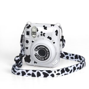 Fujifilm Instax Mini 12 Crystel Clear Camera Case + Adjustable Rainbow Strap and Photo Pocket in Back + Case Decorative Stickers - Clay white
