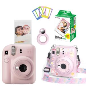 Fujifilm Instax Mini 12 Instant Camera + 20 Shot Films + 1x Crystal Clear Camera Case + 1x Close up Selfie Lens + 5X Plastic Photo Frame (Blossom Pink, Mini 12)