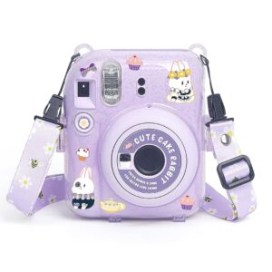 Fujifilm Instax Clear Storage Case for Instax Mini 12 Camera Case Transparent with Shoulder Strap and Camera Sticker with Photo Pocket for Store 10 Photos- Lilac Purple