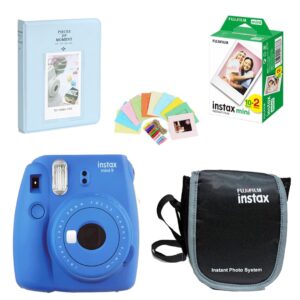 Fujifilm Instax Mini 9 Instant Camera + 20 Shots Films + Instax Photo Album + Photo Bunting + Carrying Case (Mini 9, Cobalt Blue)