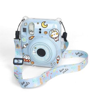 Fujifilm Instax Mini 12 Crystel Clear Camera Case + Adjustable Rainbow Strap and Photo Pocket in Back + Case Decorative Stickers - Pastel Blue
