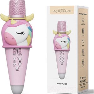 VaayToi Karaoke Microphone Machine for Kids Toddler Toys with Wireless Bluetooth Mic Speaker LED Light Christmas Birthday Gift for 4-12 Years Old Girls Boys with Cute Cartoon Unicorn Design (Unicorn Pink)