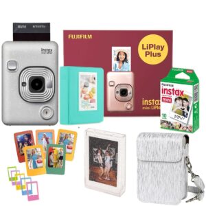 Fujifilm Instax Mini Liplay Plus Camera with Liplay Camera 1U + PU Camera Case + Films Photo Album 1 + 10 Glosy Films Shot + Instax Films Frame 5 + Fridge Magnet 5 + Photo Storage Box (Any Colour) Giftable Box (LiPlay White)