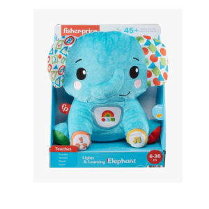 Fisher-Price Lights & Learning Elephant, Plush Musical Toy with Educational Content for Infants and Toddlers Ages 6 Months and up (Blue)